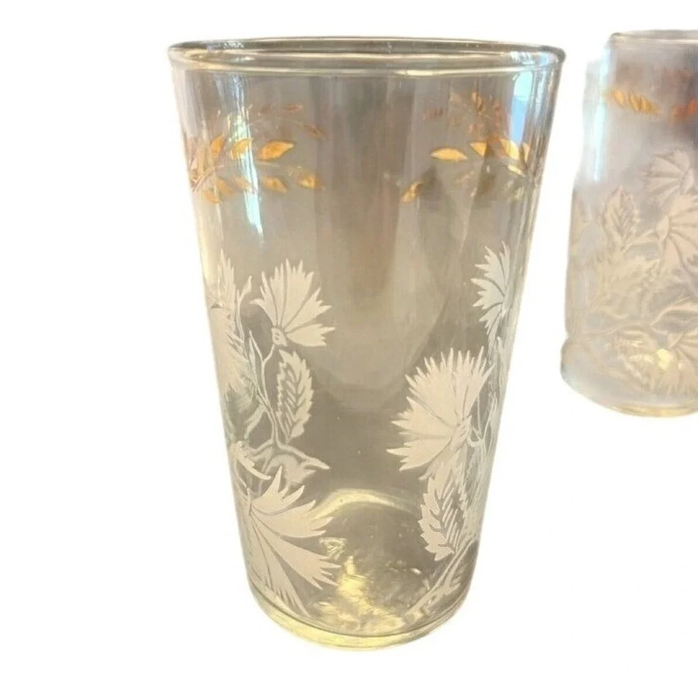 Set 3‎ Vintage MCM Federal Glass White & Gold Drinking Glasses Tumbler Light Wt.